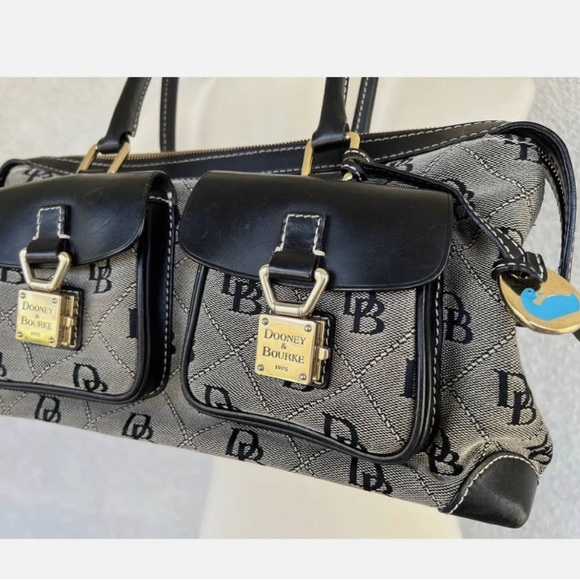 Dooney & Bourke Black And Grey Double Pocket Tote Bag - Picture 2 of 13